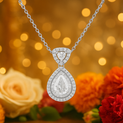 Rose Gold Plated Teardrop Pendant Necklace for Women – Luxury CZ Diamond Design