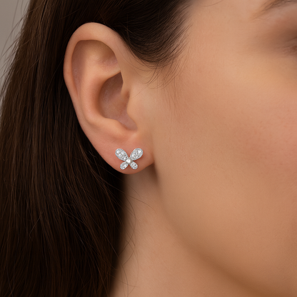 Elegant Butterfly CZ Stud Earrings for Women | Sparkling Silver-Tone Daily Wear