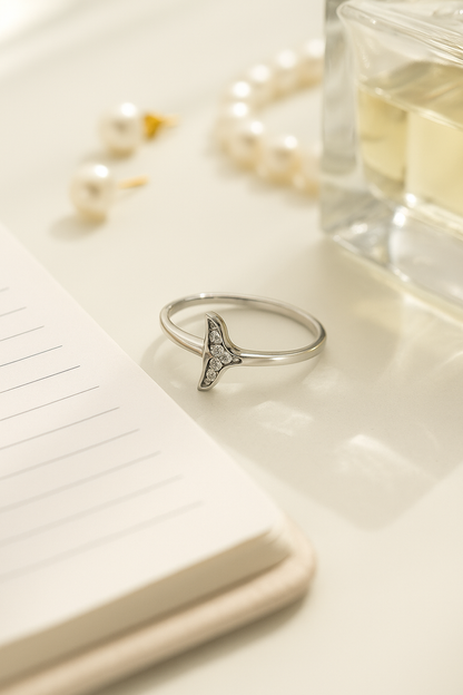 Whale Tail Zircon Ring for Women 925 Silver Finish Elegant Minimal Adjustable Finger Ring