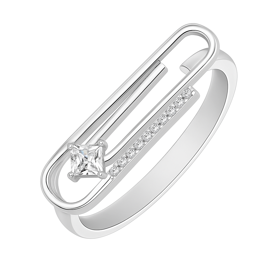 Trendy Geometric Silver Ring with Princess Cut Stone