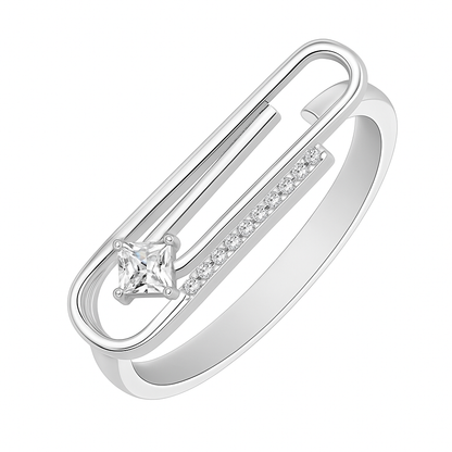 Trendy Geometric Silver Ring with Princess Cut Stone