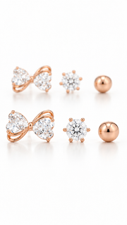 Bow, Solitaire & Ball Stud Earrings Set - Aaryahi Silver jewellery product photo