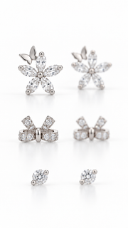Butterfly Flower, Solitaire Stud Earrings Set - Aaryahi Silver jewellery product photo