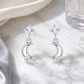 Silver Crescent Moon CZ Drop Earrings