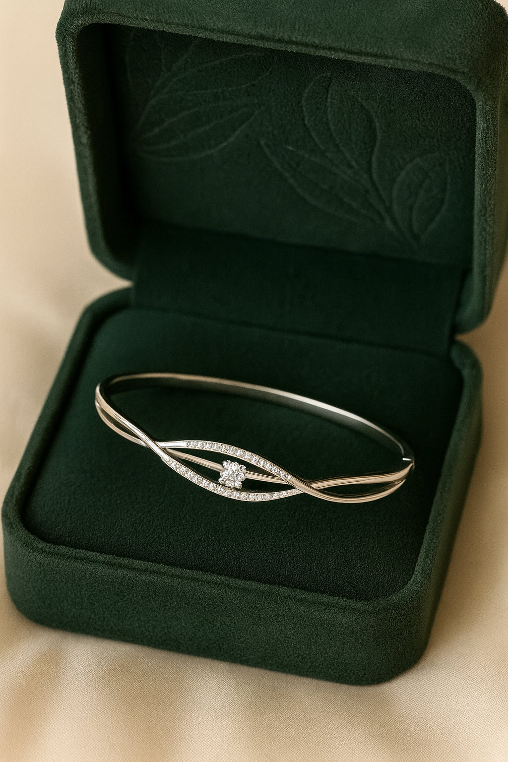 Silver Twisted Solitaire Zircon Bangle for Women