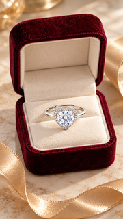 Silver CZ Heart Halo Adjustable Ring