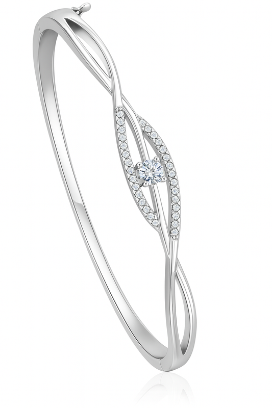 Silver Twisted Solitaire Zircon Bangle for Women