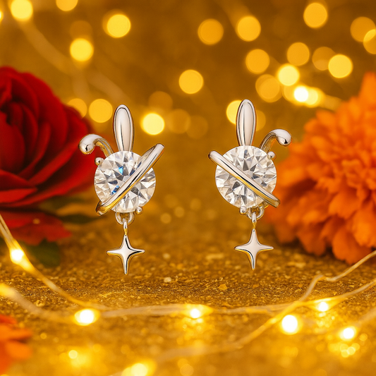 925 Silver Planet & Star CZ Stud Earrings – Cosmic Sparkle Design