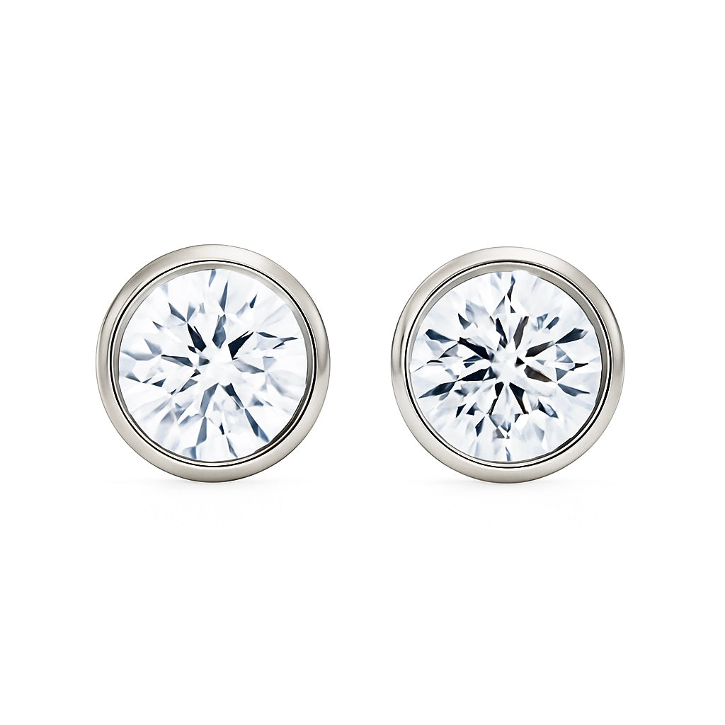 Silver Plated Round Solitaire Stud Earrings for Women – Elegant CZ Crystal Design