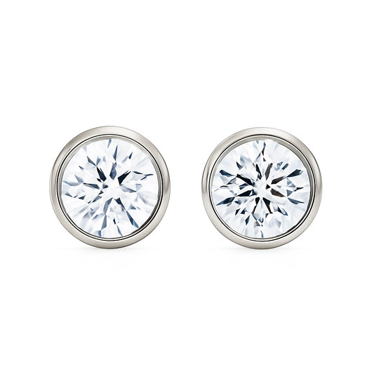 Silver Plated Round Solitaire Stud Earrings for Women – Elegant CZ Crystal Design