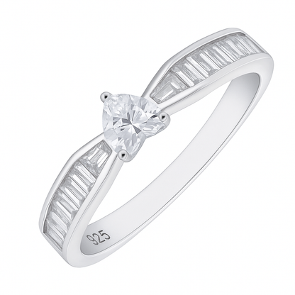 Heart Shaped Solitaire Ring with Baguette Accents