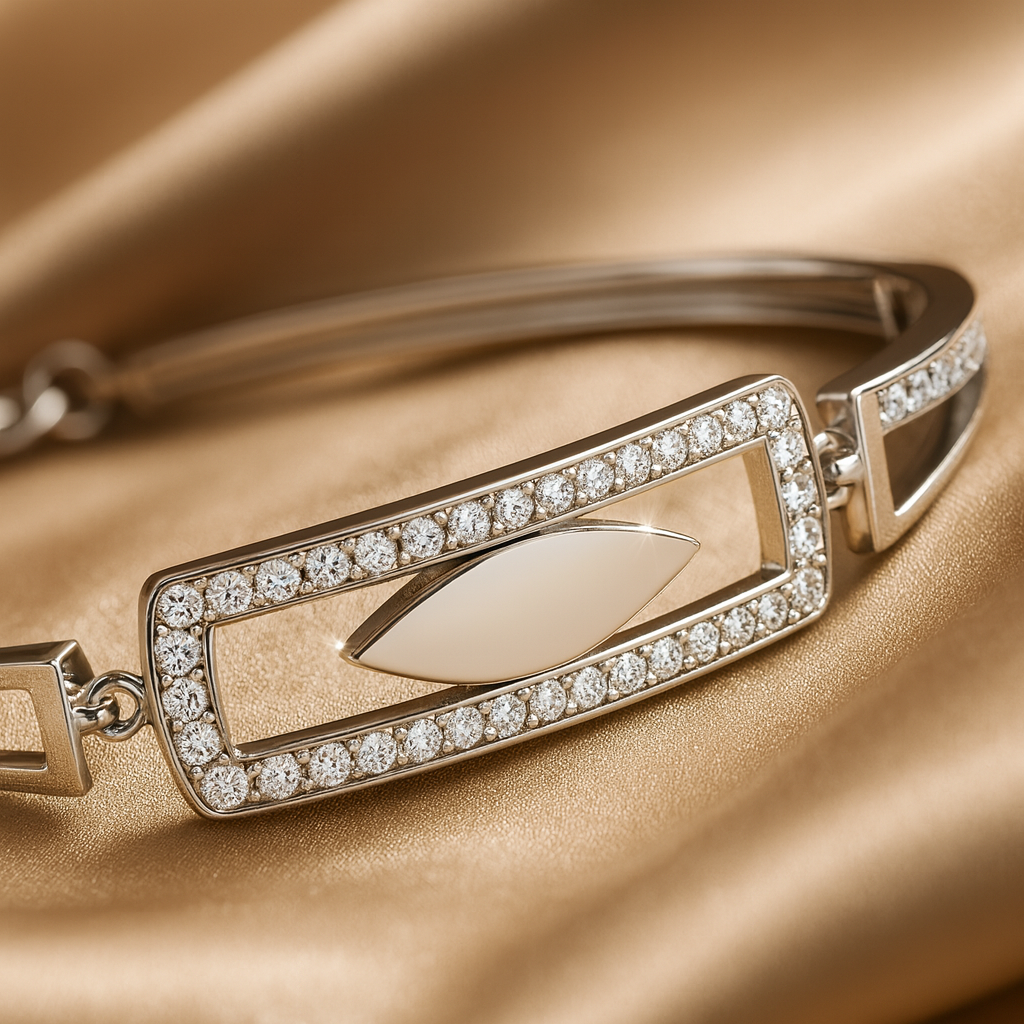 Silver Geometric CZ Open-Frame Bracelet for Women