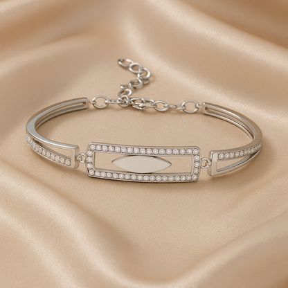 Silver Geometric CZ Open-Frame Bracelet for Women