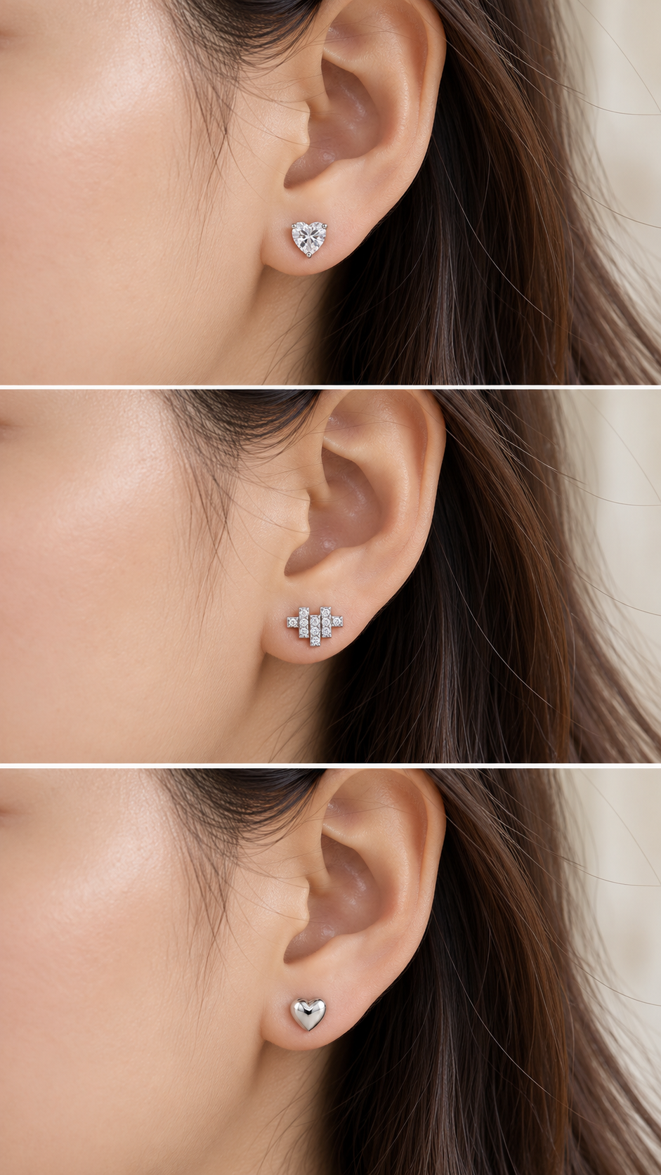 Silver Triple Heart Stud Earrings Set - Aaryahi Silver jewellery product photo