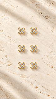 Four Petal Clover CZ Stud Earrings Set – 3 Pairs - Aaryahi Silver jewellery product photo