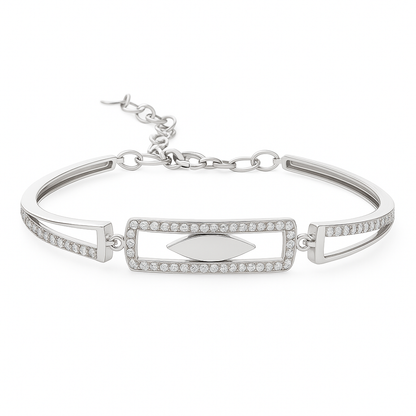 Silver Geometric CZ Open-Frame Bracelet for Women