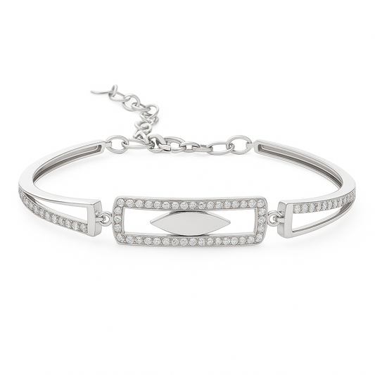 Silver Geometric CZ Open-Frame Bracelet for Women