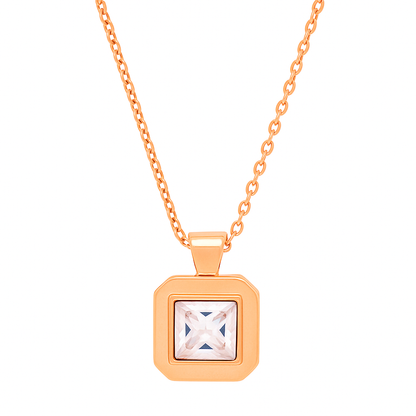 Rose Gold Plated Square Pendant Necklace for Women – Elegant Geometric Design with CZ Stone