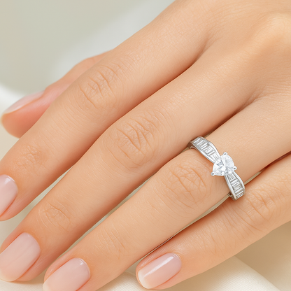 Heart Shaped Solitaire Ring with Baguette Accents