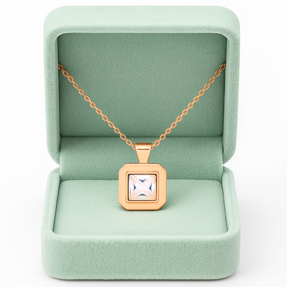 Rose Gold Plated Square Pendant Necklace for Women – Elegant Geometric Design with CZ Stone
