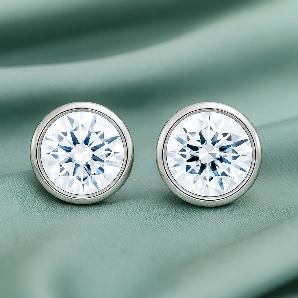 Silver Plated Round Solitaire Stud Earrings for Women – Elegant CZ Crystal Design