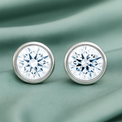 Silver Plated Round Solitaire Stud Earrings for Women – Elegant CZ Crystal Design