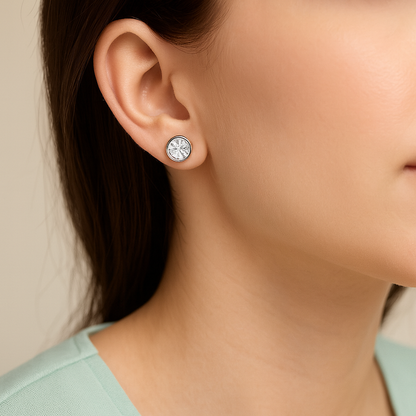 Silver Plated Round Solitaire Stud Earrings for Women – Elegant CZ Crystal Design