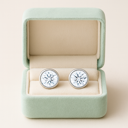 Silver Plated Round Solitaire Stud Earrings for Women – Elegant CZ Crystal Design