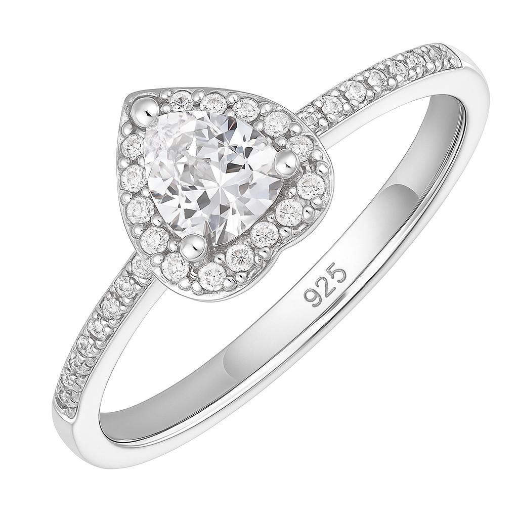 Pear Shaped Halo Ring with Sparkling Accents