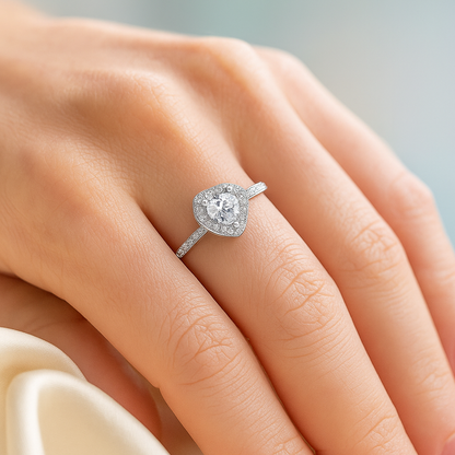 Pear Shaped Halo Ring with Sparkling Accents