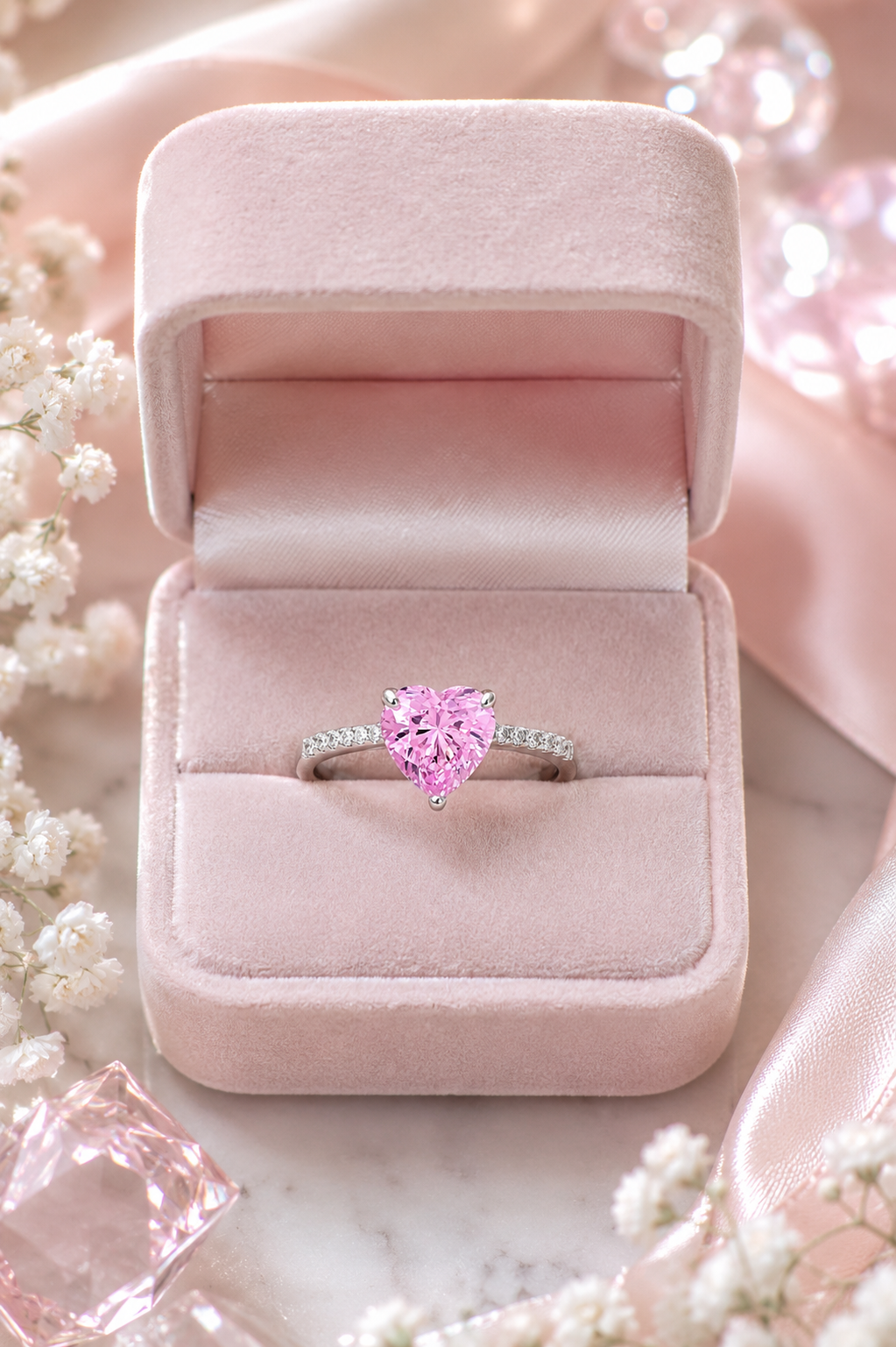Pink Heart Solitaire Ring