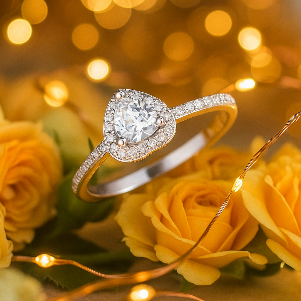Pear Shaped Halo Ring with Sparkling Accents
