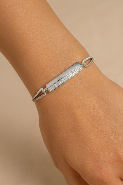 Silver CZ Bar Design Bracelet for Women