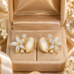 Gold Floral CZ & Champagne Cat’s Eye Stud Earrings for Women