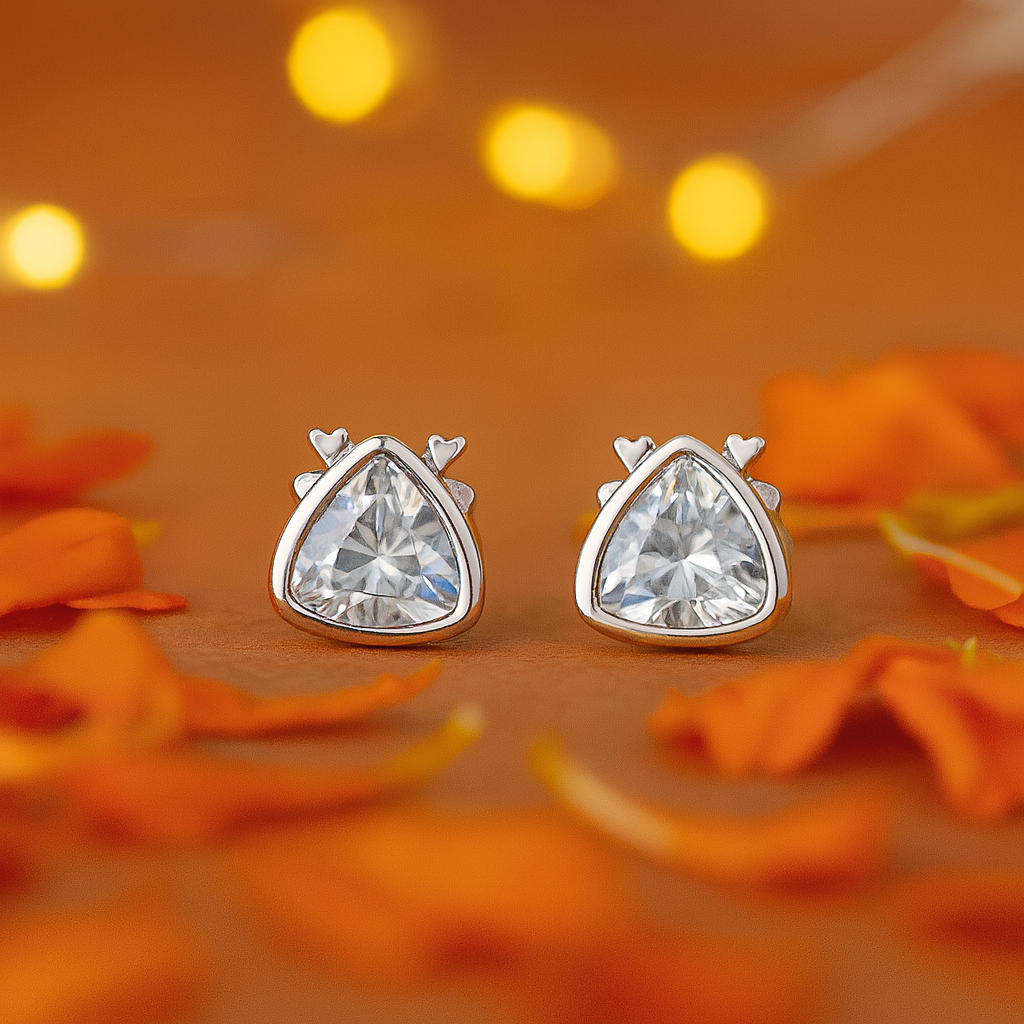 Elegant Triangle-Cut Solitaire Stud Earrings for Women | Sparkling Classic Daily Wear
