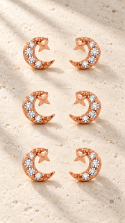 Crescent Moon Star Stud Earrings Set – 3 Pairs - Aaryahi Silver jewellery product photo