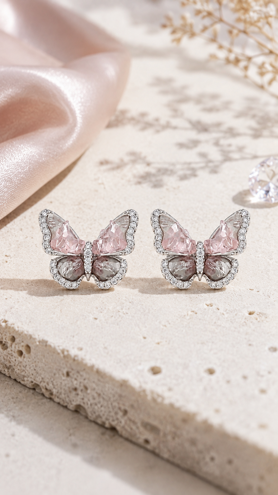Pink Crystal Butterfly Earrings
