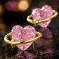 Elegant Gold-Plated Pink Heart Crystal Saturn Planet Stud Earrings for Women