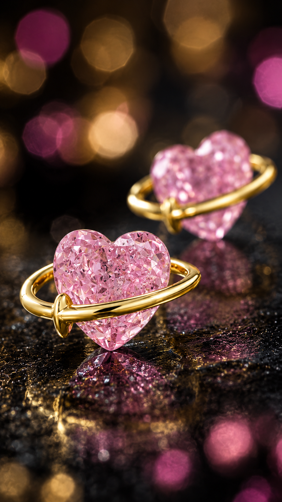 Elegant Gold-Plated Pink Heart Crystal Saturn Planet Stud Earrings for Women