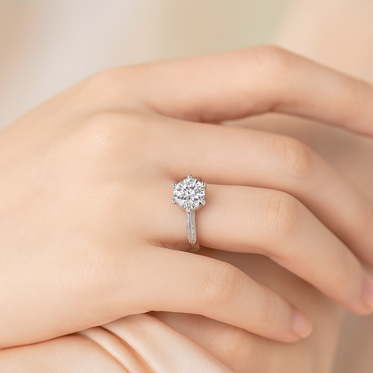 Elegant Solitaire Ring with Side Crystal Detailing