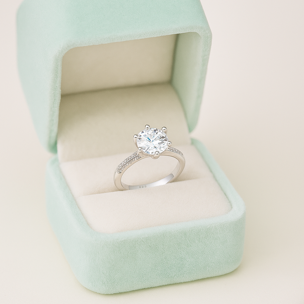 Elegant Solitaire Ring with Side Crystal Detailing