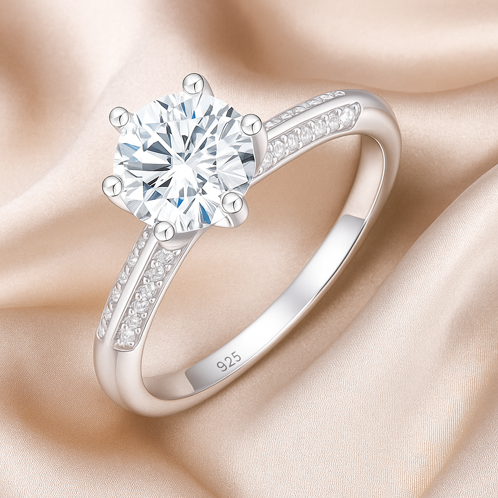 Elegant Solitaire Ring with Side Crystal Detailing