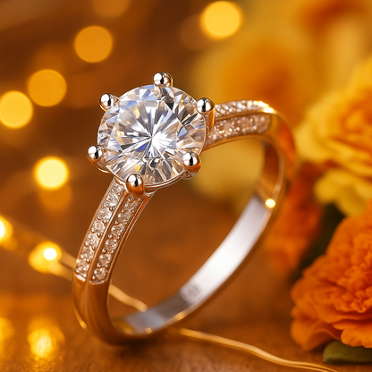 Elegant Solitaire Ring with Side Crystal Detailing