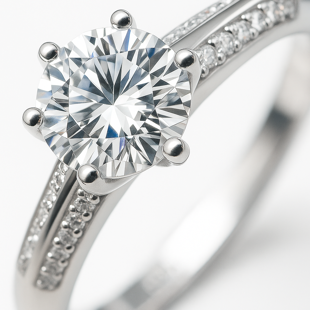 Elegant Solitaire Ring with Side Crystal Detailing