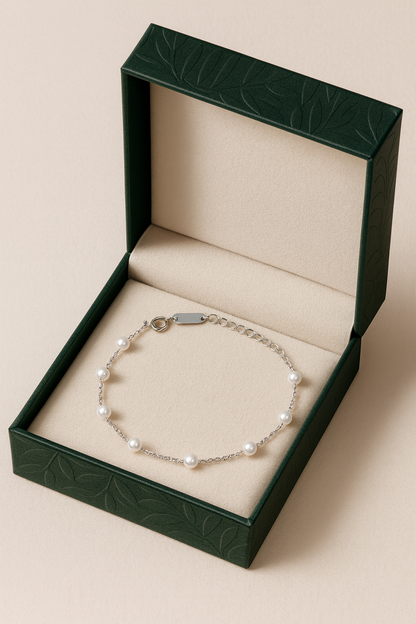 Silver Pearl Chain Bracelet for Women