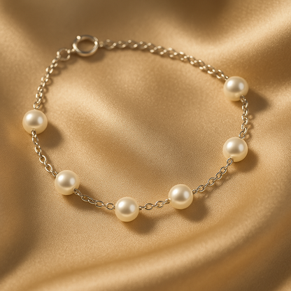 Silver Pearl Chain Bracelet for Women