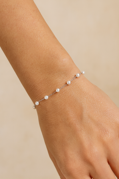 Silver Pearl Chain Bracelet for Women
