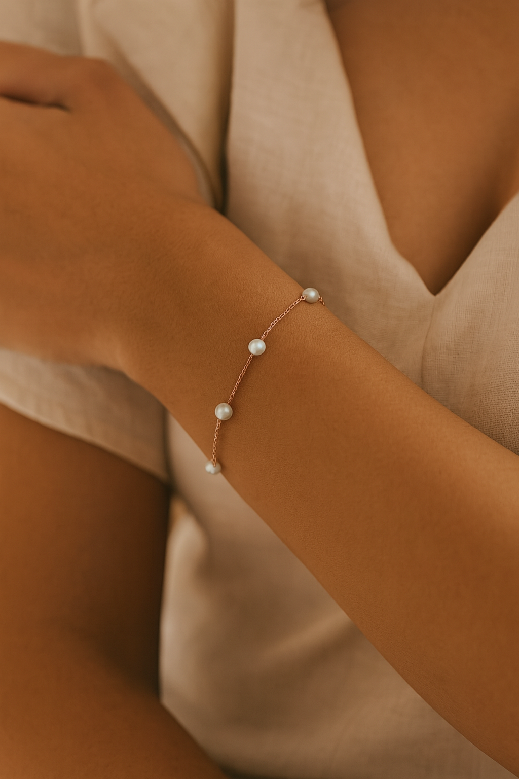 Silver Pearl Chain Bracelet for Women