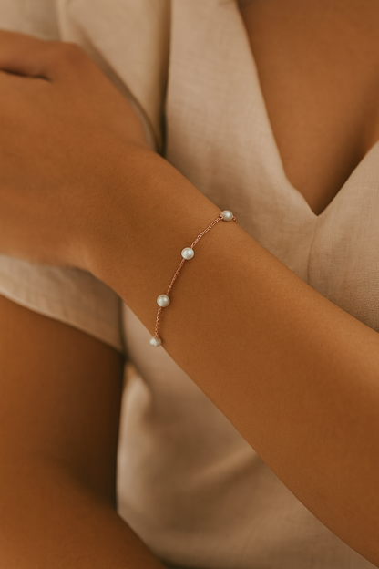 Silver Pearl Chain Bracelet for Women