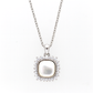 925 Silver Pearl Halo Pendant Necklace for Women – Elegant CZ Stone Border Chain Design